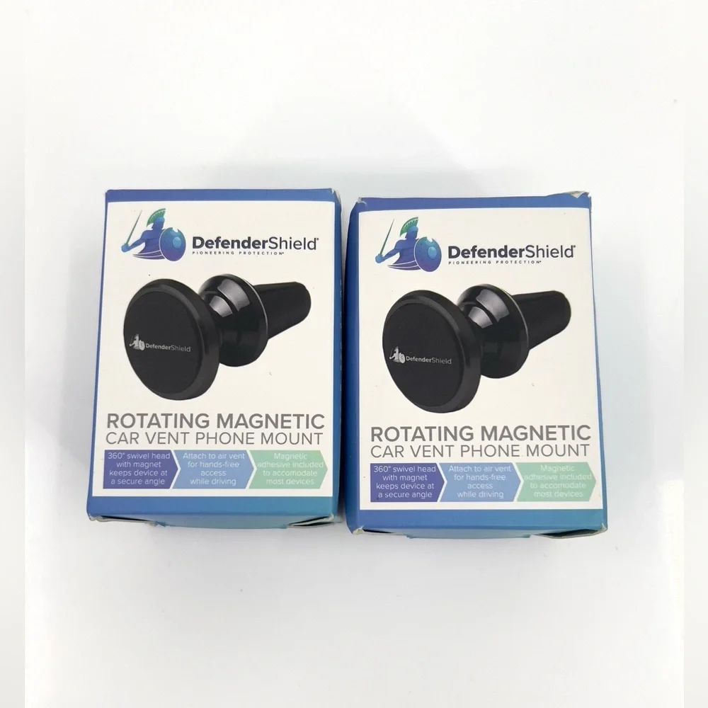 Two Defender Shield Black Rotating Magnetic Car Vent Phone Mount